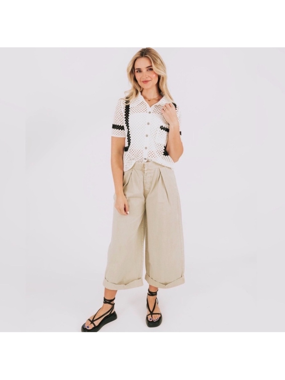Free People After Love Wide Leg Cropped khakis